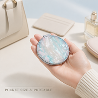 Miroir de maquillage de poche personnalisé à texture coquille, miroir compact double face portable, logo personnalisé pour voyage, cadeau, vente en gros