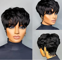 Perruque pas cher faite à la machine perruque courte droite coupe lutin cheveux humains pour femmes noires avec frange cheveux vierges brésiliens