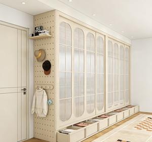 Modern Vintage Floor-to-Ceiling <b>Wardrobe</b> Arched Grid Glass & Perforated Panel | High-End Custom Closet with Multi-Drawer Base - Product Image 1