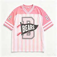 Maillot de football surdimensionné en maille pour femme, t-shirt streetwear vintage à col en V, imprimé graphique rayé, manches courtes