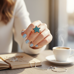 Anillos ajustables de diseño de estrella de piedra turquesa Nano, anillo turco hecho a mano para mujer, venta al por mayor - Product Image 3