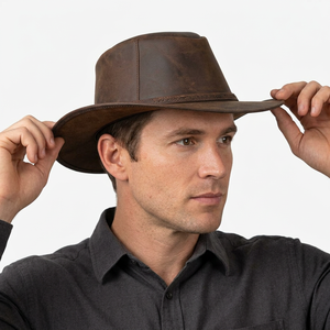 Chapeau de cowboy en cuir de vache véritable, léger, de haute qualité, style vintage, unisexe, pour adultes, décontracté, plage, voyage, quatre saisons - Product Image 1
