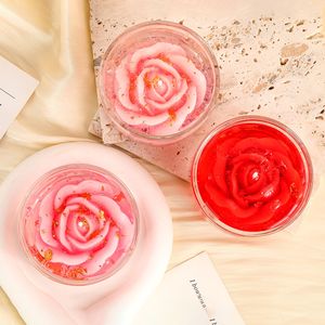 Romantic Rose Flower Scented Candle Glass <b>Cup</b> Gold Foil Aroma Candle Valentine Home Table Decor Gift - Product Image 3