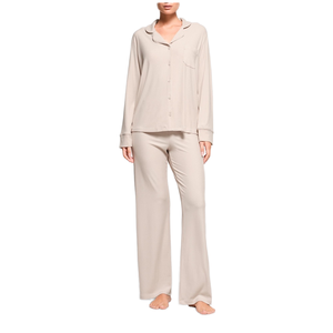 Conjunto de Pijama de Manga Larga para Mujer, 100% Algodón Popelín, con Cuello Camisero y Cierre de Botones, Color Sólido, Ropa de Dormir Larga para Otoño - Product Image 1