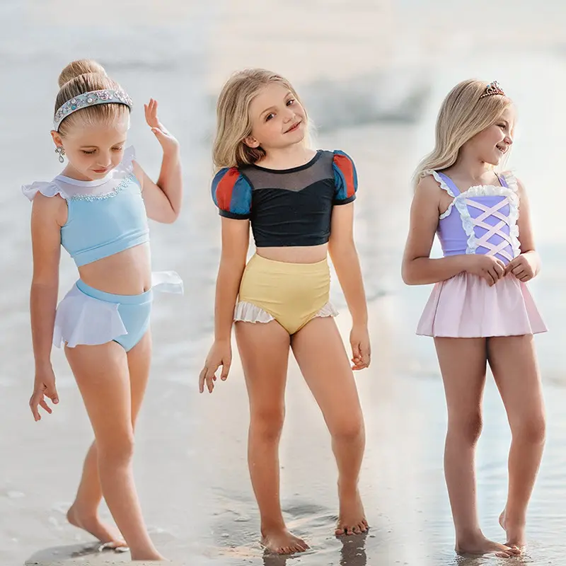 Ropa de playa de princesa de una pieza para niños, traje de baño para niñas, Bikini de Elsa, Anna, Cenicienta, 2022
