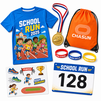 Kit événementiel personnalisé pour la course scolaire des enfants : Médaille souvenir, T-shirt, Bracelet en silicone, Autocollants de course pour enfants pour la Journée sportive scolaire