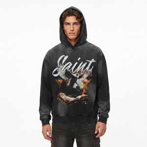 เสื้อฮู้ดดี้พิมพ์ลาย Saint 1988 สำหรับผู้ชาย ทรงโอเวอร์ไซส์ ผ้าฝ้ายเฟรนช์เทอร์รี่ สไตล์ลำลอง สตรีทแวร์ ดีไซน์โลโก้ด้านหน้า - Product Image 1