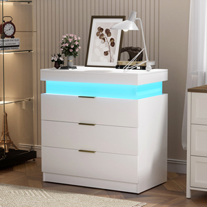 โต๊ะข้างเตียงทันสมัยพร้อมลิ้นชัก ไฟ LED และแท่นชาร์จ สำหรับห้องนอน - Product Image 3