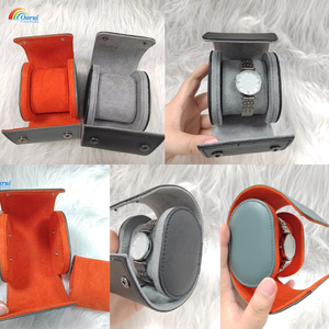 Black Leather <b>Watch</b> Travel <b>Case</b> Roll Box Velvet Lined Single <b>Watch</b> Storage Organizer Portable - Product Image 4