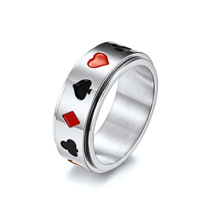 yunnique cross-border trade spade, heart, club, diamond playing card pattern <b>titanium</b> steel rotatable <b>ring</b>/<b>ring</b> cro - Product Image 1