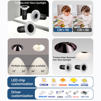 Spot LED Encastrable Anti-Éblouissement pour Hôtels et Villas, COB 15/24/36/50, 5 CCT, TRIAC 0-10V, CE RoHS, IP44, Garantie 5 Ans, OEM ODM, Vente en Gros