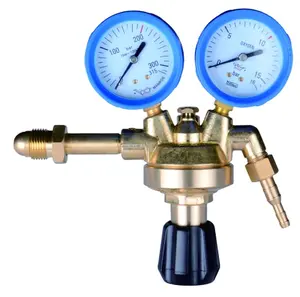 British European style gas oxygen regulator with two gauges