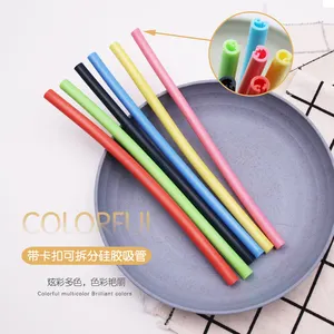 Openable Straw Eco-friendly Topsale Colorful Foldable Reusable Collapsible Silicone 1 Piece Bar Accessories Straight 220*9mm 13g