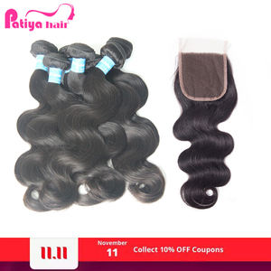 Promozione capelli neri Friday capelli indiani lisci e corpo onda cuticola allineati vergine indiano capelli umani fasci e pizzo - Product Image 2