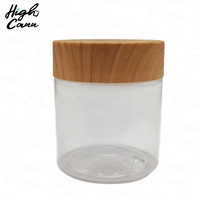 Tarro de Plástico PET HighCann de 3oz 4oz 3.5g para Flores Secas, Tarro de Plástico con Acabado Madera Resistente a Niños, Etiqueta Personalizada