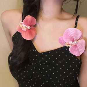 Pince à cheveux papillon de 9 cm pour femme, avec fleur, perle et phalaenopsis, pour coiffure latérale ou arrière - Product Image 2