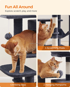 Torre para Gatos <span class=keywords><strong>Feandrea</strong></span> con Hamaca, Árbol para Gatos de Madera de Varios Niveles con 4 Postes para Rascar y 2 Plataformas - Product Image 4