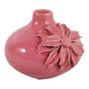 Vaso in Ceramica Rotondo con Dettagli Floreali Tridimensionali e Finitura Lucida per Arredamento Casa - Product Image 3