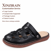 Sandales mules décontractées Xinzirain pour hommes, en similicuir noir, style pêcheur, à bout fermé, tressées, à enfiler, semelle plate