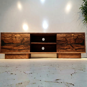 Mesa de TV de Madera Exótica de Lujo con Incrustaciones de Resina Epoxi, Estante Abierto y Almacenamiento Multimedia para Sala de Estar Moderna - ¡Gran Oferta! - Product Image 1
