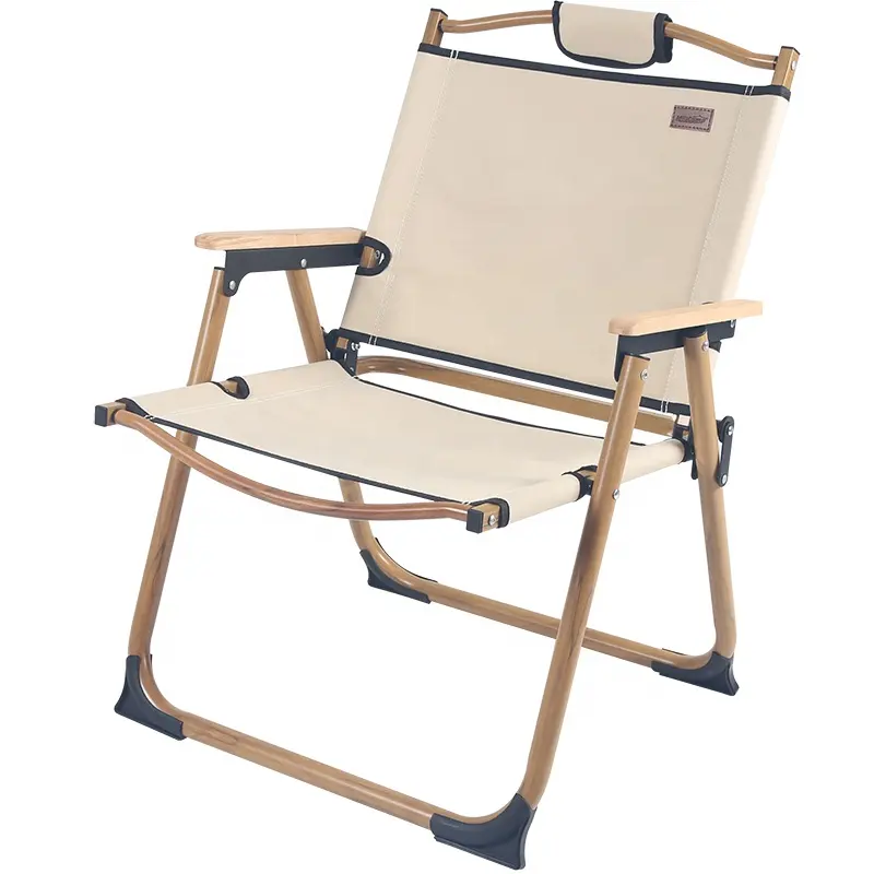Picnic Portable Wood Grain Aluminum Low Seat Portable Chair Lightweight Camping Folding Armrest Outdoor Beach Chair