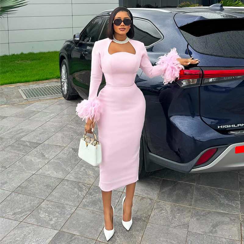 Fall Women's Clothes Solid Color Women Lady Temperament Elegant Dresses  Casual Party Decorated Fashion Ladies Dress| Alibaba.com