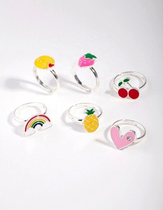 Bagues ZYO plaquées or rose en forme de fruits, fleurs et papillons, ajustables, pour enfants, en émail rose, mignonnes, pour adolescents et enfants - Product Image 4