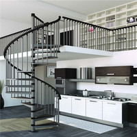 Escalier en spirale Prima anti-corrosion avec marches en bois massif et main courante en métal pour villa, cour, terrasse, escalier intérieur et extérieur
