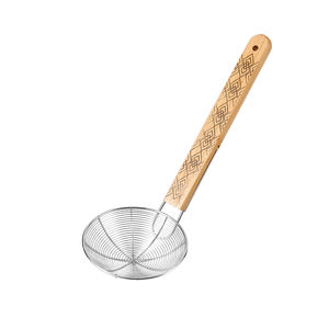 304 Stainless Steel Strainer Spoon Filter <b>Colander</b> Mesh Strainer for Deep-Fried food and draining Oil & Water with Bamboo Handle - Product Image 1