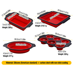Lot <span class=keywords><strong>de</strong></span> <span class=keywords><strong>4</strong></span> moules à pâtisserie en silicone antiadhésifs rouges, pliables, pour gâteaux, faciles à démouler, pour cupcakes et muffins - Product Image 2