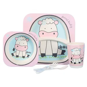 Platos Ninos Melamin mischen Bambus faser Kinder Set, Öko Bambus Bambus Kinder Teller mit Schüssel Tasse Gabel Löffel