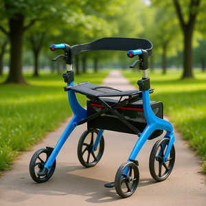 Déambulateur pliant léger en aluminium à 4 roues avec poignée réglable pour la mobilité extérieure, bleu - Product Image 2