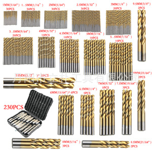 <b>Titanium</b> Plated Twist <b>Drill</b> <b>Bit</b> Set 1-10mm Round Shank Woodworking Plastic Box 230 Pieces - Product Image 4