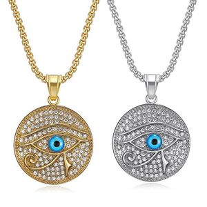 Horus Eye Pendant Necklace Stainless Steel Gold And Silver Tone Rhinestone Blue Eye Charm For Men Women <b>Gift</b> Jewelry - Product Image 1