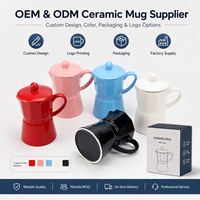 Tasses en céramique créatives en forme de cafetière Moka avec couvercle, couleurs macaron, tasses à café en porcelaine, personnalisation OEM ODM, vente en gros