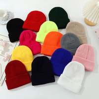 Bonnet en acrylique gaufré uni tricoté en peluche, chaud pour l'hiver, avec revers personnalisable, unisexe, style bonnet de plage, vente en gros