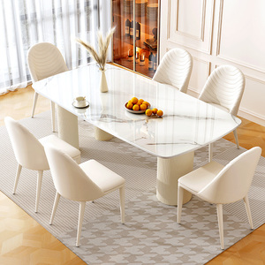 Table de conférence ovale moderne pour salle de réunion de bureau, plateau en pierre frittée de luxe, table de discussion avec base à double piédestal. - Product Image 5