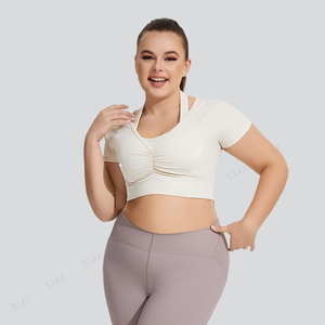 Soutien-gorge de sport respirant à séchage rapide, taille européenne plus grande, 4XL, soutien moyen, manches courtes, simple, en élasthanne/nylon - Product Image 1