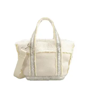 Bolsa de mão luxuosa feminina, bolsa de sacola de lona balde para mulheres outono e inverno