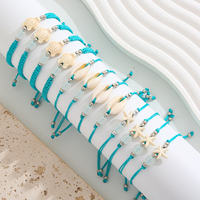 Lot de 12 bracelets perlés ajustables avec breloques tortue de mer, coquillage cauris et étoile de mer, cordon turquoise, bijoux océaniques, cadeau