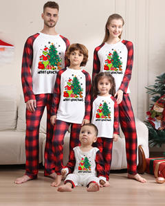 Ensemble Pyjama De Noël Imprimé Dessin Animé Drôle Grinch Pour <span class=keywords><strong>Famille</strong></span>, Tenue D'Intérieur À Carreaux Rouges Manches Longues Pour Fêtes Élégantes - Product Image 1