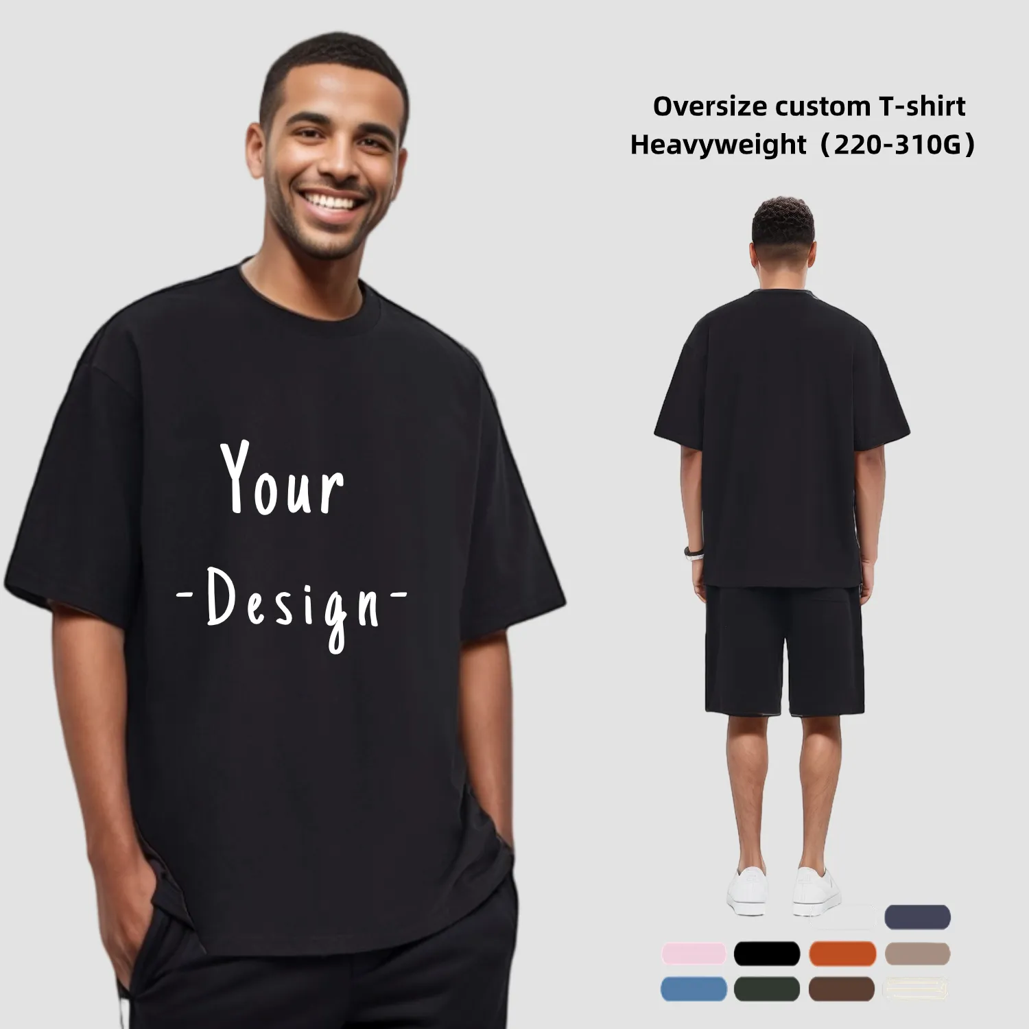 Camiseta masculina personalizada de tamanho grande com estampa de logotipo 100% algodão plus size, camiseta grande e alta, ajuste solto, camiseta de alta qualidade