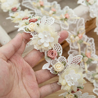 Ruban en dentelle française en soie de lait de 6 cm de large, brodé de fleurs, avec nœud floral fait main et perles, pour la décoration de textiles de maison, rideaux et projets DIY