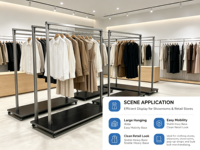 Présentoir Commercial sur Roulettes en Acier Inoxydable pour Vêtements, Meuble d'Islande pour Magasin, Personnalisation Complète