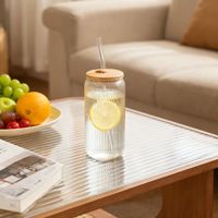 Bouteille d'eau en verre borosilicaté 16oz couvercle en bambou gobelet en verre pour boisson au lait à boire avec paille