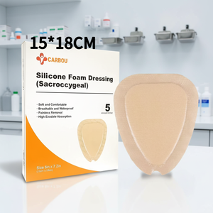Pansement en mousse de silicone sacro-coccidien stérile Carbou 15*18cm, haute absorption, fixation ferme, pour plaies sacrales - Product Image 1
