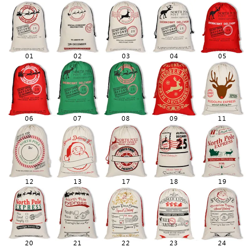 Santa Sacks 2023 Presentes Embalagem Meia Santa Sack Tamanho Grande Canvas Christmas Drawstring Gift Bags