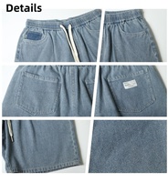 Shorts en jean décontractés pour homme, coupe ample, longueur mi-cuisse, bleu clair délavé, avec cordon de serrage à la taille, poches plaquées et poche arrière, ourlet brut