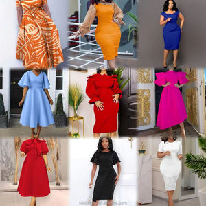 Último diseño <span class=keywords><strong>de</strong></span> verano <span class=keywords><strong>de</strong></span> manga corta con cuello en V cintura lápiz carrera Vestido Mujer Casual estilo africano gasa <span class=keywords><strong>tela</strong></span> Oficina vestido - Product Image 4