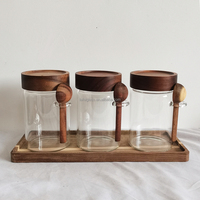 Récipients à café, sucre et thé avec cuillères, bocaux en verre avec couvercles et cuillères en bois, ensemble de 3 boîtes à café pour comptoir